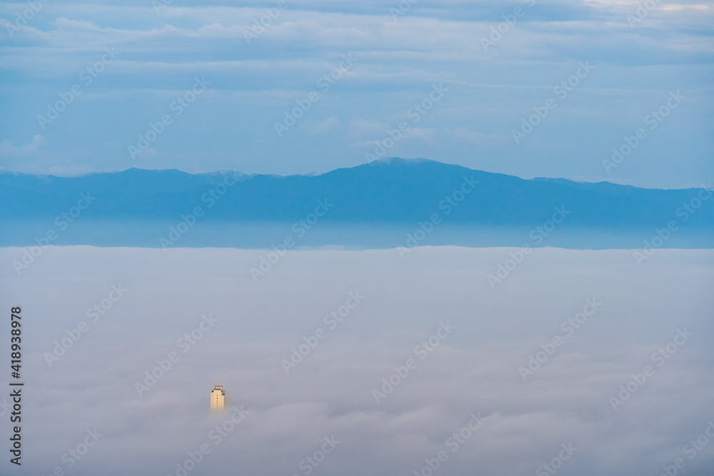 Cityscape view in morning time, scene of Kho hong Hill in Hatyai city, Songkla, Thailand.