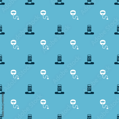 Set Cat scratching post and Retractable cord leash on seamless pattern. Vector.