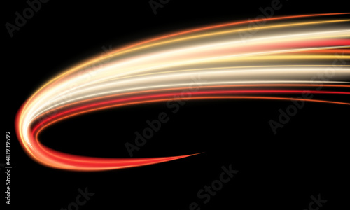 Abstract red yellow light high speed dynamic on black background vector illustration. 