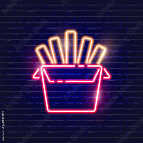 French fries neon icon. Glowing Vector illustration icon for mobile, web and menu design. Street Food concept