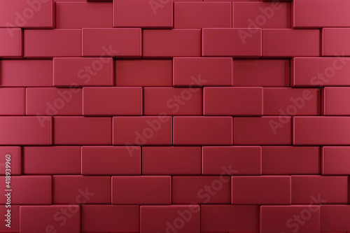 Red abstract background with geometric shape square pattern for a product show. 3D Rendering.