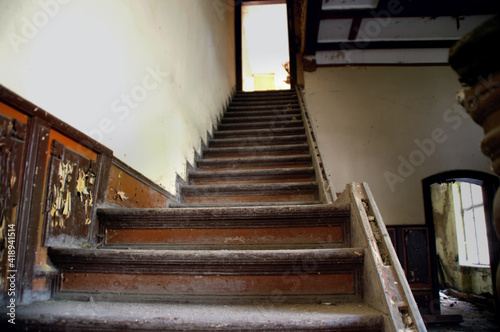 Ruins of the building with damaged stairs