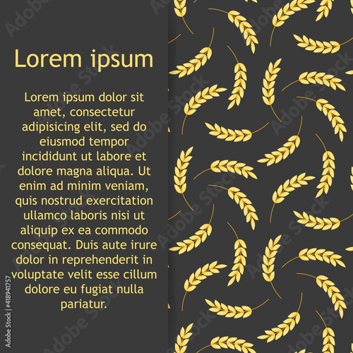Vector seamless pattern illustration ears of wheat. Whole grain, natural, organic background for bakery package, bread products.