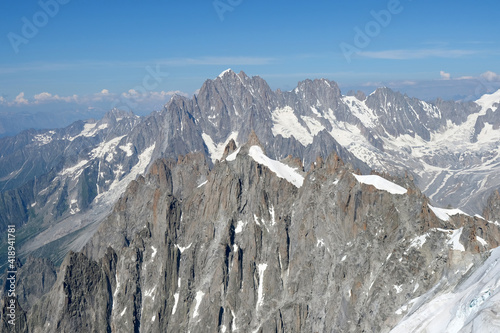 Summer glacier landscape, Aiguille du Midi 3842m, Chamonix, France. photo