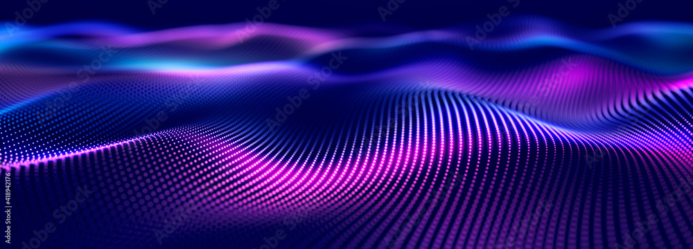 Digital technology background. Dynamic wave of glowing points. Futuristic background for presentation design. 3d - obrazy, fototapety, plakaty 