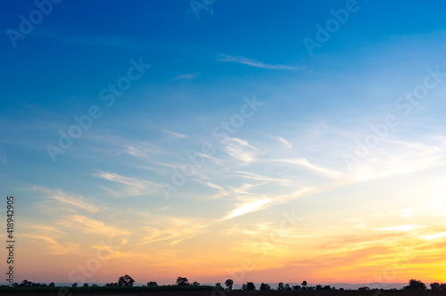 Beautiful Vivid sky painted by the sun leaving bright golden shades.Dense clouds in twilight sky in winter evening.Image of cloud sky on evening time.Evening Vivid sky with clouds.