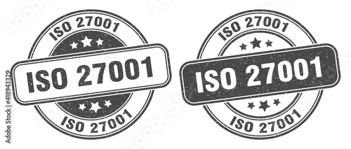 iso 27001 stamp. iso 27001 label. round grunge sign