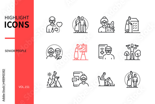 Senior people - line design style icons set