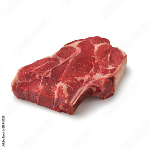 Close-up view of fresh raw 7 Bone Chuck Roast Chuck Cut in isolated white background