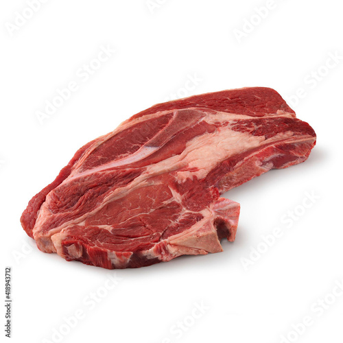 Close-up view of fresh raw Blade Chuck Steak Chuck Cut in isolated white background