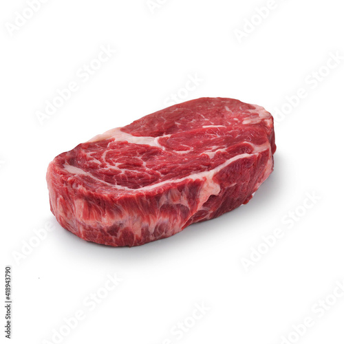 Close-up view of fresh raw Chuck Eye Steak Chuck Cut in isolated white background