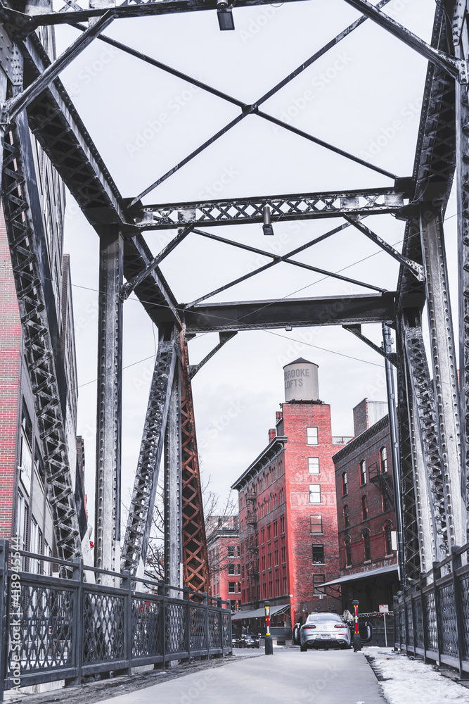 Naklejka premium industrial looking view of bridge alley