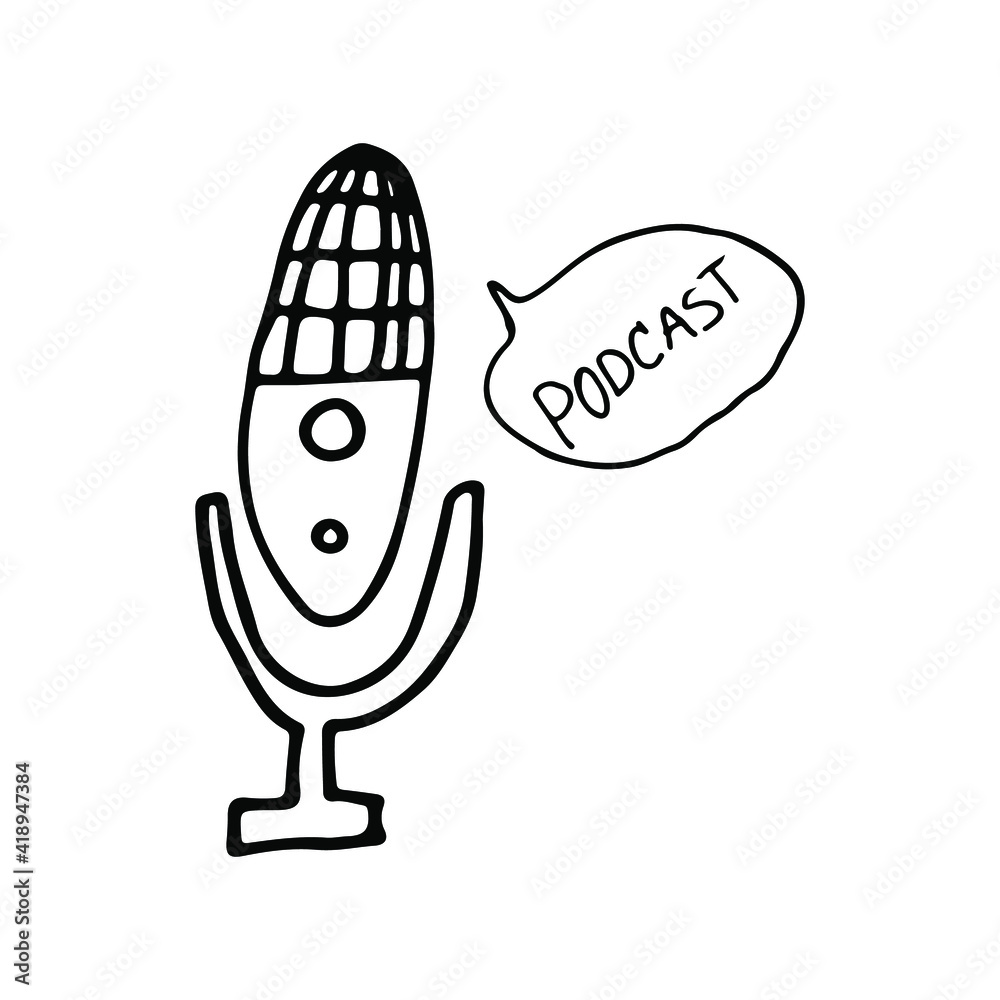 linear icons of podcasting tools. Sound recording equipment, vector illustration. Monochrome drawing of podcast studio objects, on white background linear icons of podcasting tools. Sound recording equipment, vector illustration. Monochrome drawing of podcast studio objects, on white background
