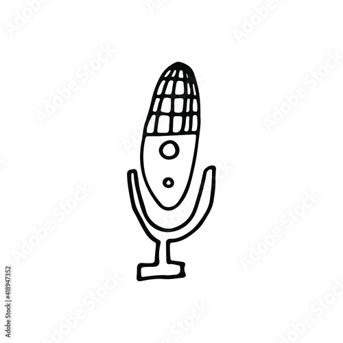 linear icons of podcasting tools. Sound recording equipment, vector illustration. Monochrome drawing of podcast studio objects, on white background