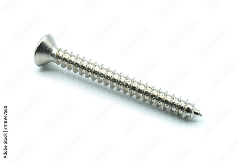 One metal screw isolated on white background, Accessory materials of carpentry