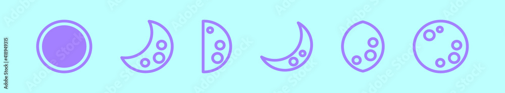 set of moon cartoon icon design template with various models. vector illustration isolated on blue background set of moon cartoon icon design template with various models. vector illustration isolated on blue background