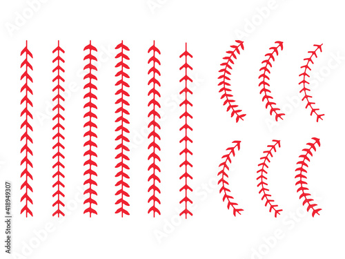 The red stitch or stitching of the baseball Isolated on white background. photo