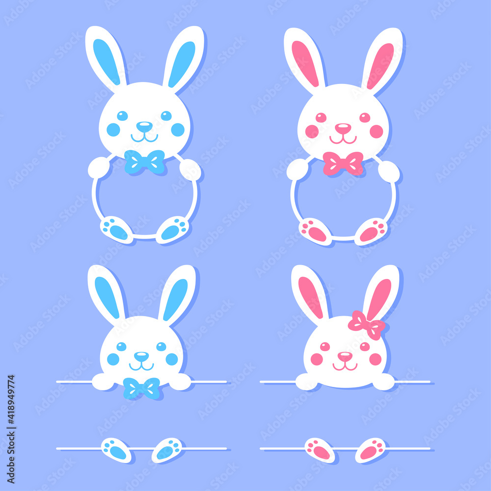Cartoon rabbit white frame is empty For adding your message Isolated on background