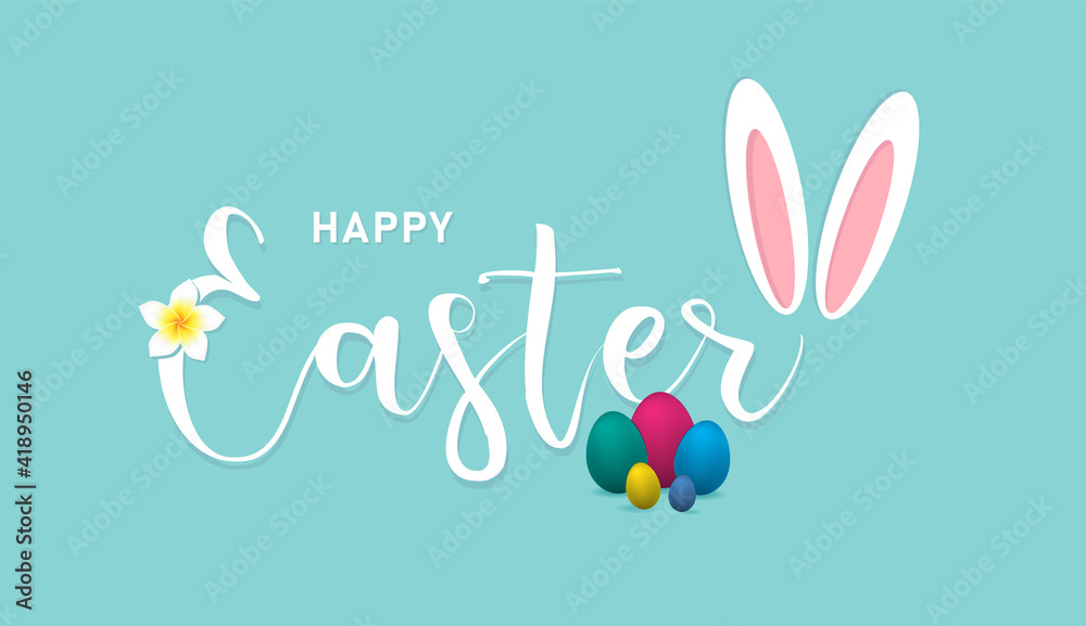 Happy Easter card with bunny ears, vector illustration