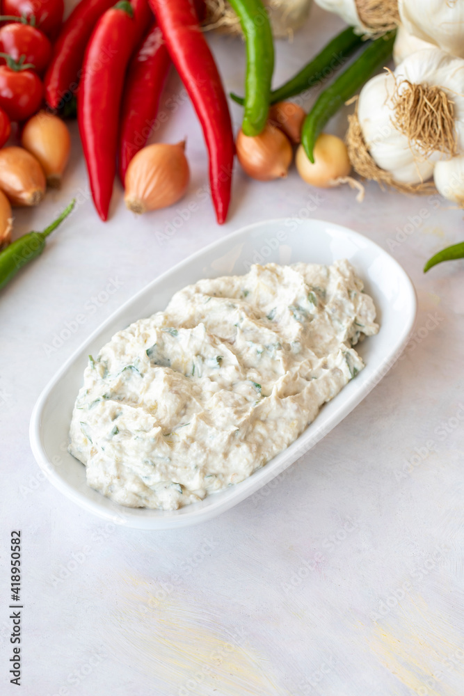 Eggplant Dip Baba Ghanoush / Ganoush (Mutabbal). Traditional Middle Eastern cuisine Eggplant Dip Baba Ghanoush appetizer.