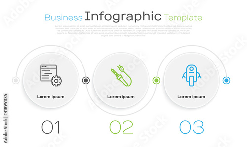 Set line Computer api interface, Soldering iron and Robot. Business infographic template. Vector.