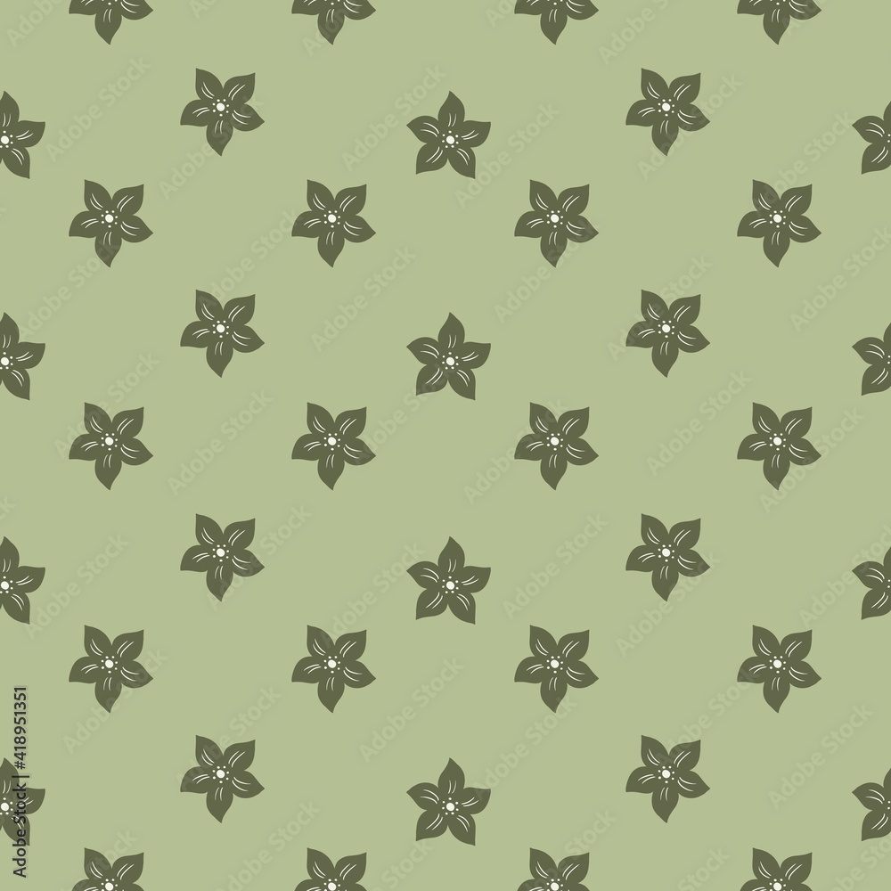 Fototapeta premium Seamless botanic pattern with pale green flower tropic elements. Natural vintage hand drawn artwork.