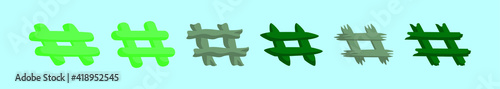 set of hash tag cartoon icon design template with various models. vector illustration isolated on blue background