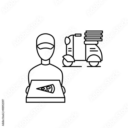 Courier delivered the pizza on a scooter linear illustration. Editable stroke
