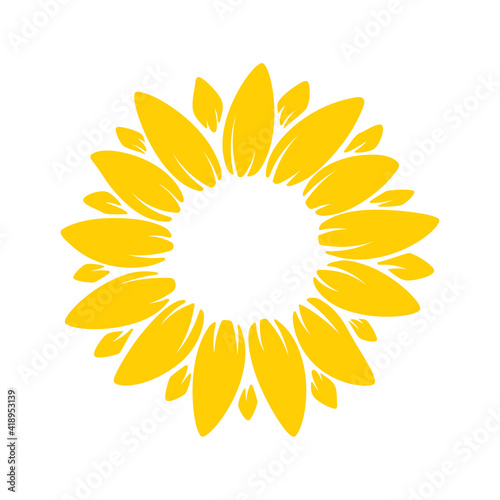 Vector yellow sunflower. Sunflower silhouette text frame Isolated on white background.