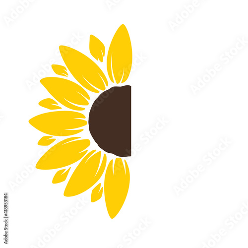 Vector yellow sunflower. Sunflower silhouette text frame Isolated on white background.