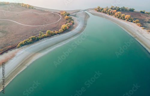 drone shot above a lake