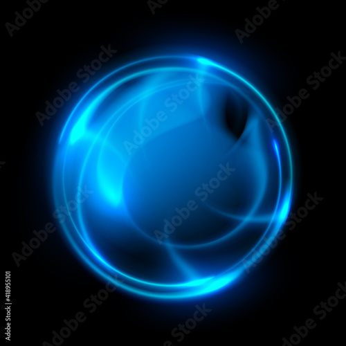 Abstract blue light energy sphere effect on black background photo
