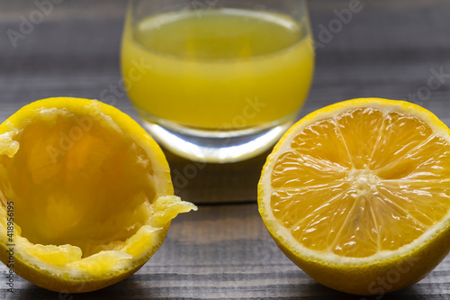 The image of a lemon rich in vitamin C on an insulated table.  photo