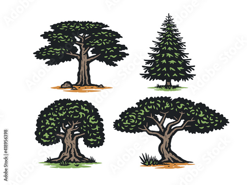 A set of vector trees. Color version.