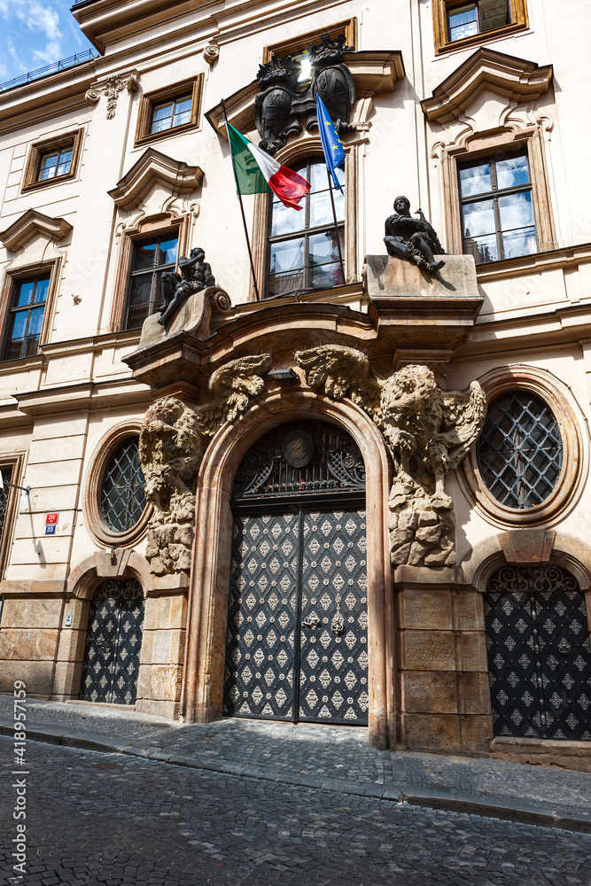 Facade of a building in the center of Prague
