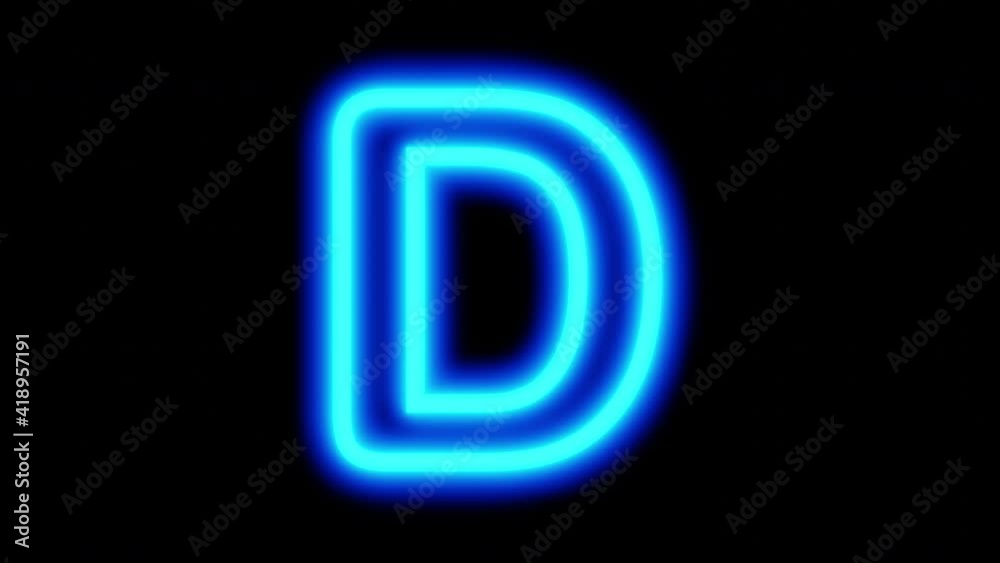 Animated blue neon letter D on a black background. Looped animation. 3D rendering. 4K video Animated blue neon letter D on a black background. Looped animation. 3D rendering. 4K video