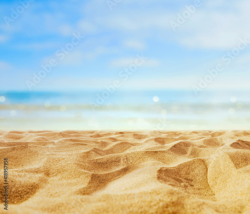 Fototapeta Naklejka Na Ścianę i Meble -  Empty sand beach in front of summer sea  with copy space