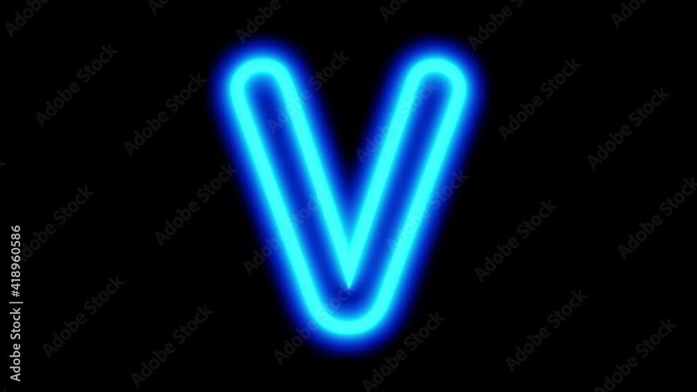 Animated blue neon letter V on a black background. Looped animation. 3D rendering. 4K video
Animated blue neon letter V on a black background. Looped animation. 3D rendering. 4K video