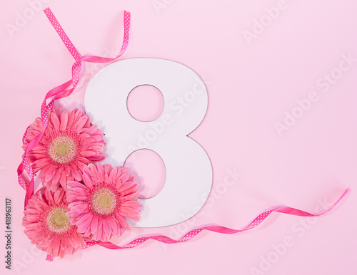  Floral greeting card for 8 March. International Women's Day. Banner, flyer, beautiful postcard for March 8.
