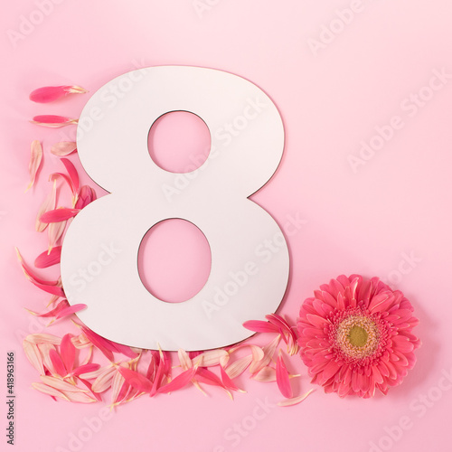  Floral greeting card for 8 March. International Women's Day. Banner, flyer, beautiful postcard for March 8.