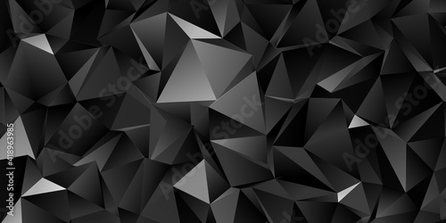 Abstract black triangle background, low poly illustration, dark polygon pattern