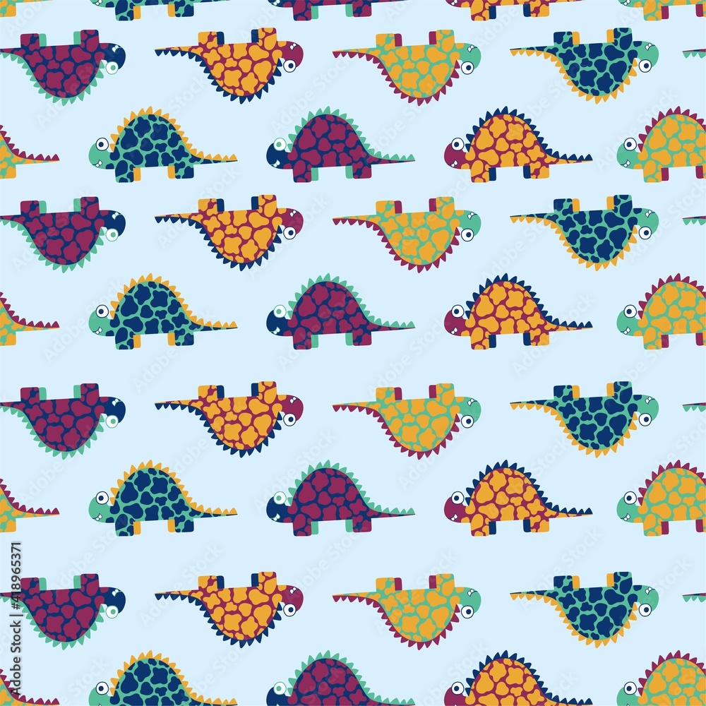 Cartoon colorful stegosaurus dinosaurs seamless pattern vector. Funny ...