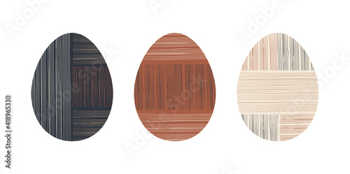 Set of minimalistic geometric easter egg with geometric shape elements. Modern boho contemporary creative trendy abstract templates vector illustration.