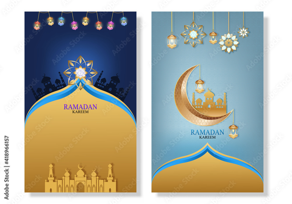 Greeting card Eid Mubarak Ramadan Kareem vector Wishing for Islamic festival.	