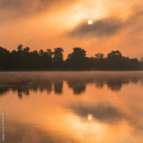 Sunrise at Loire River, La Chapelle-aux-Naux, Indre-et-Loire Department, The Loire Valley, France, Europe