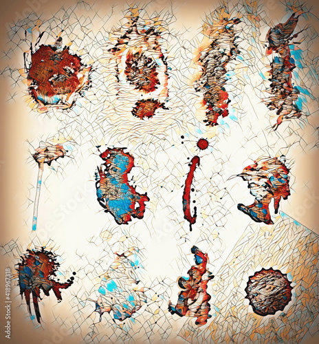 abstract black splashes on white watercolor paper. monochrome image.