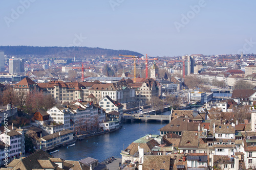Old town of Zurich with river limmat. Photo taken March 7th, 2021, Zurich, Switzerland.