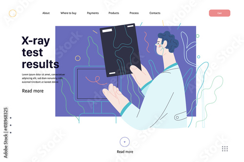 Medical tests web page template - x-ray test - modern flat vector concept digital illustration of x-ray image - a doctor looking at the radiograph , in the medical office or laboratory