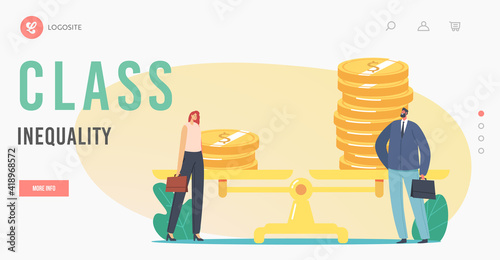 Woman Rights, Feminism, Gender Inequality, Sex Discrimination Landing Page Template. Businessman and Businesswoman