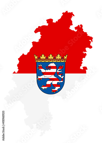 Hessen map and flag vector silhouette illustration isolated on  background. Coat of arms of Hesse, Hessen, Germany state.